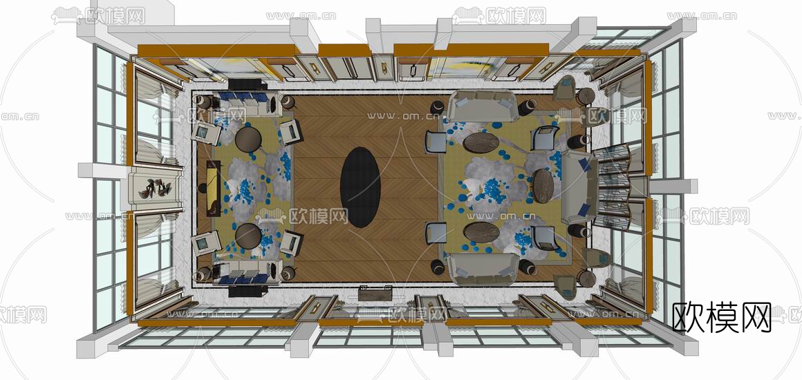 新中式会客厅su模型下载（渲染图1）