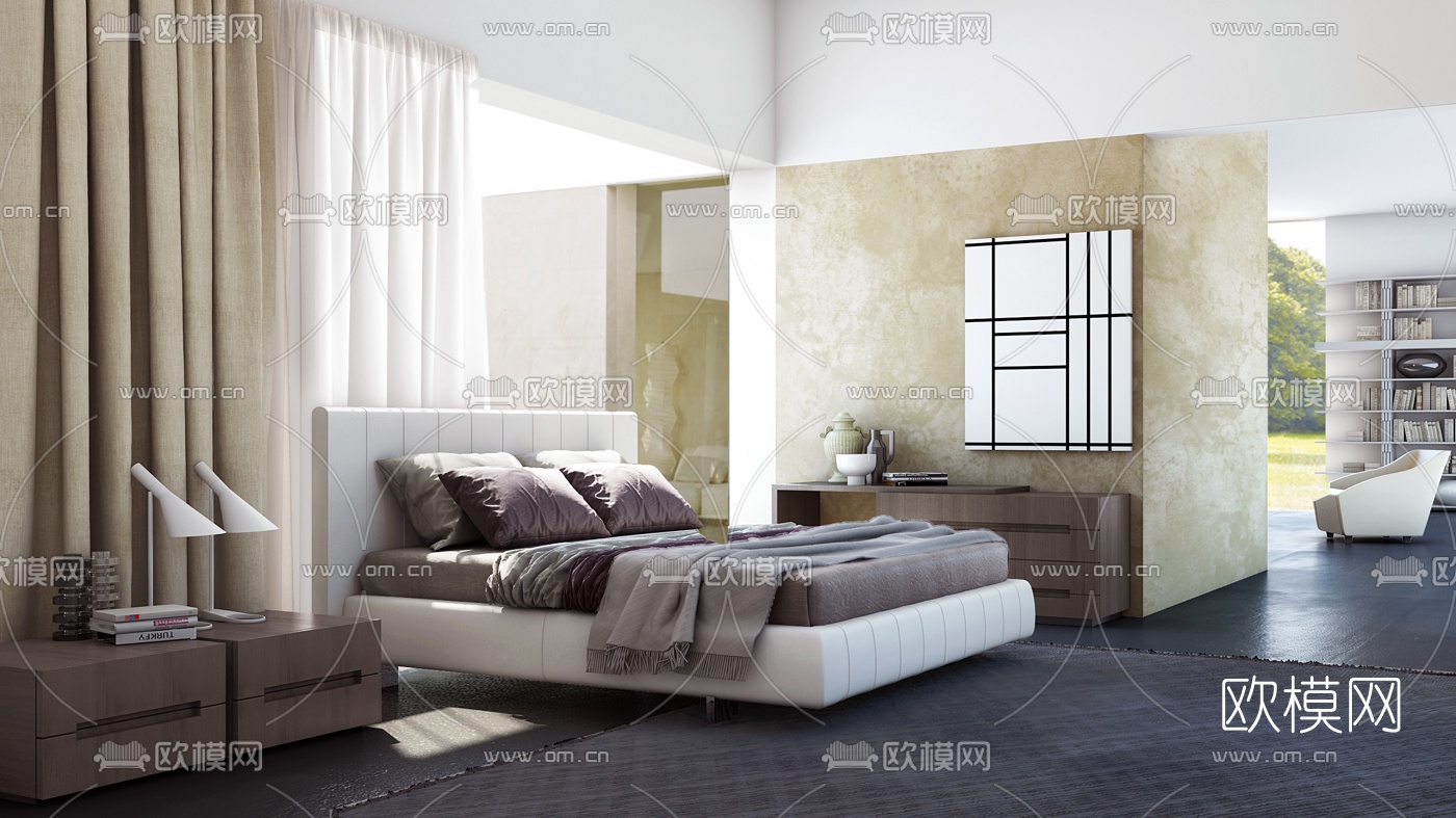 意大利Molteni&C品牌 现代布艺双人床3d模型