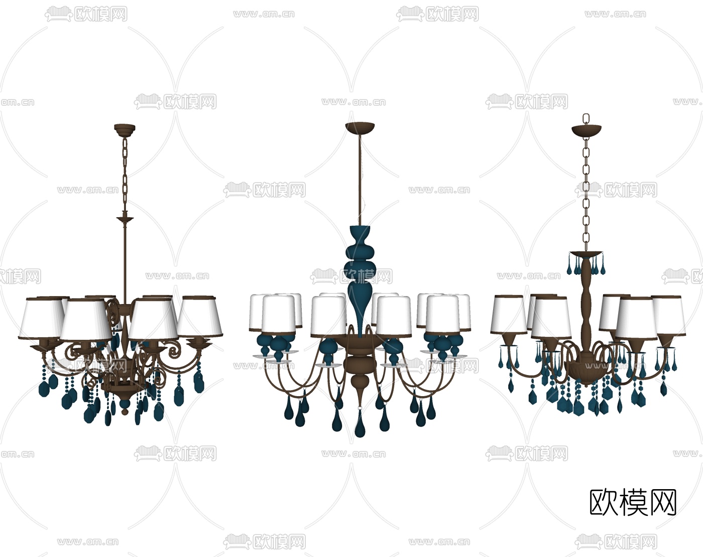 欧式金属多头吊灯su模型下载