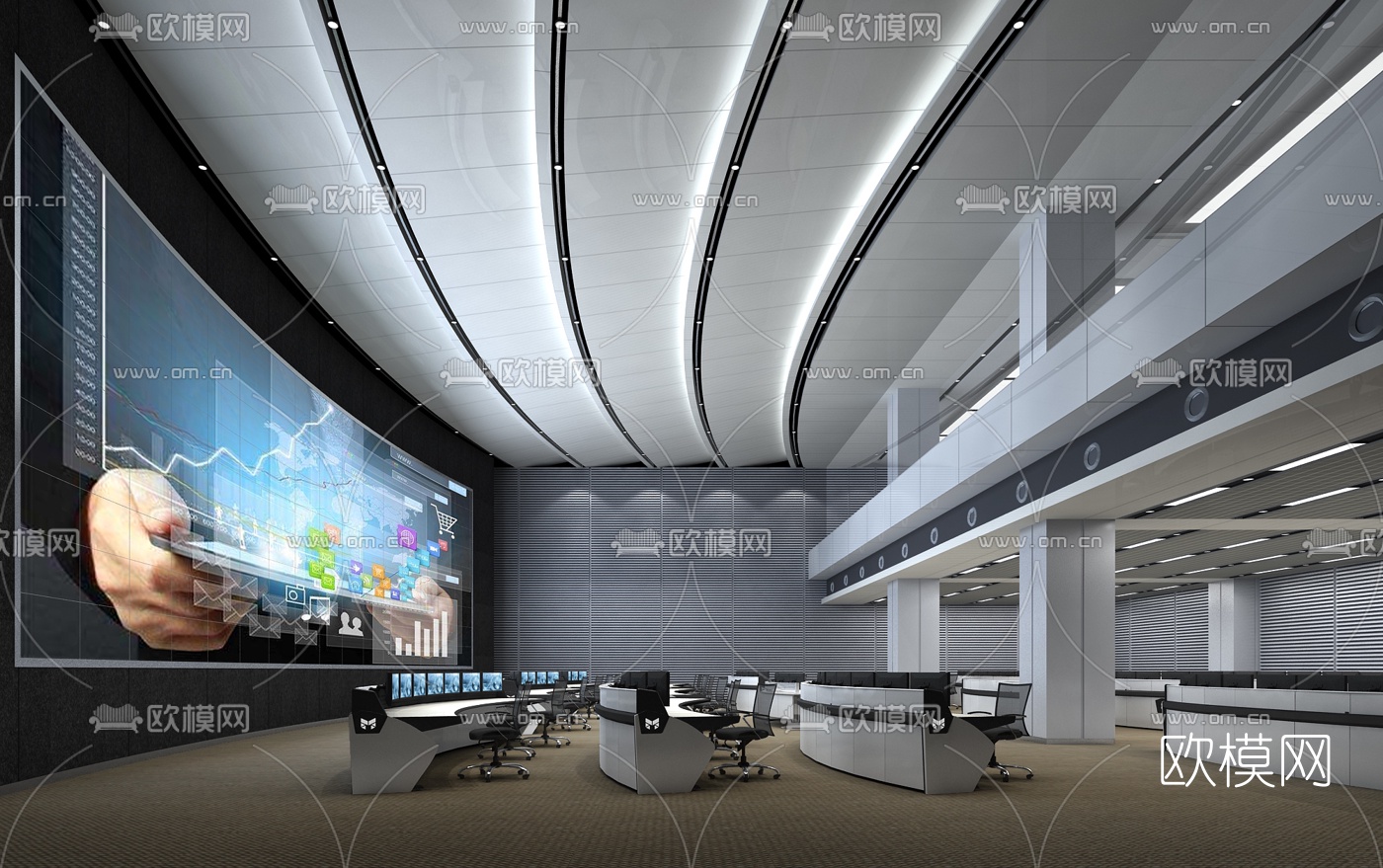 现代监控中心指挥中心3D模型