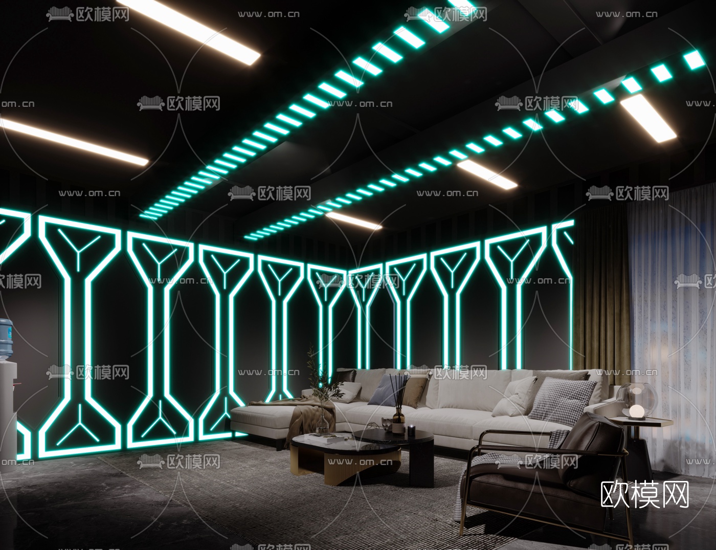 现代网咖电竞房休息区3d模型下载（渲染图1）