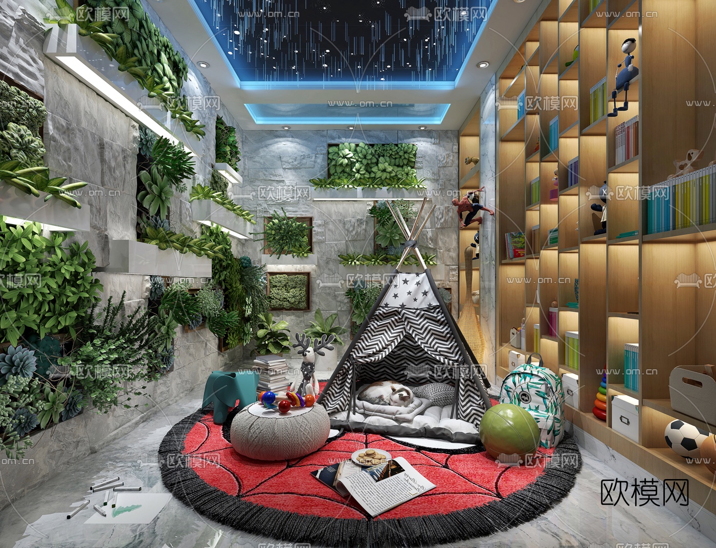 现代休闲阅览活动区3D模型下载