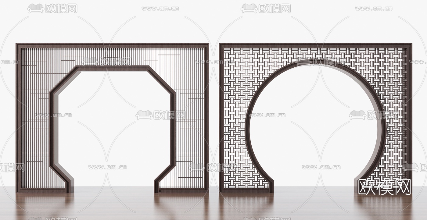 新中式实木拱门屏风门洞组合3d模型