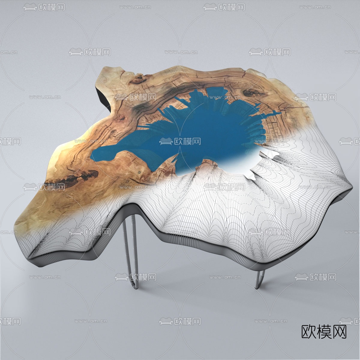 自然风原木茶几3d模型下载（渲染图2）