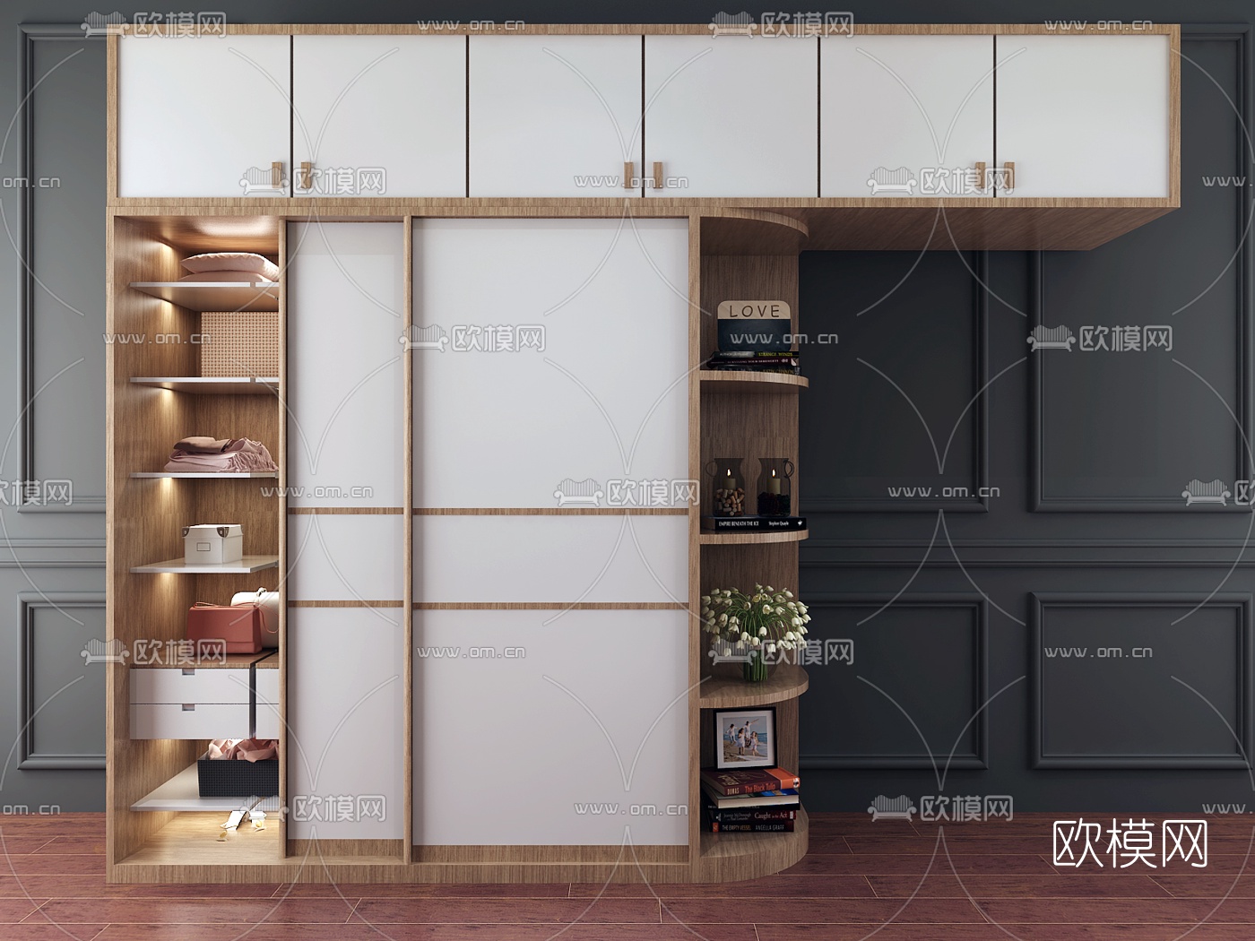 现代实木衣柜组合3d模型下载（渲染图4）