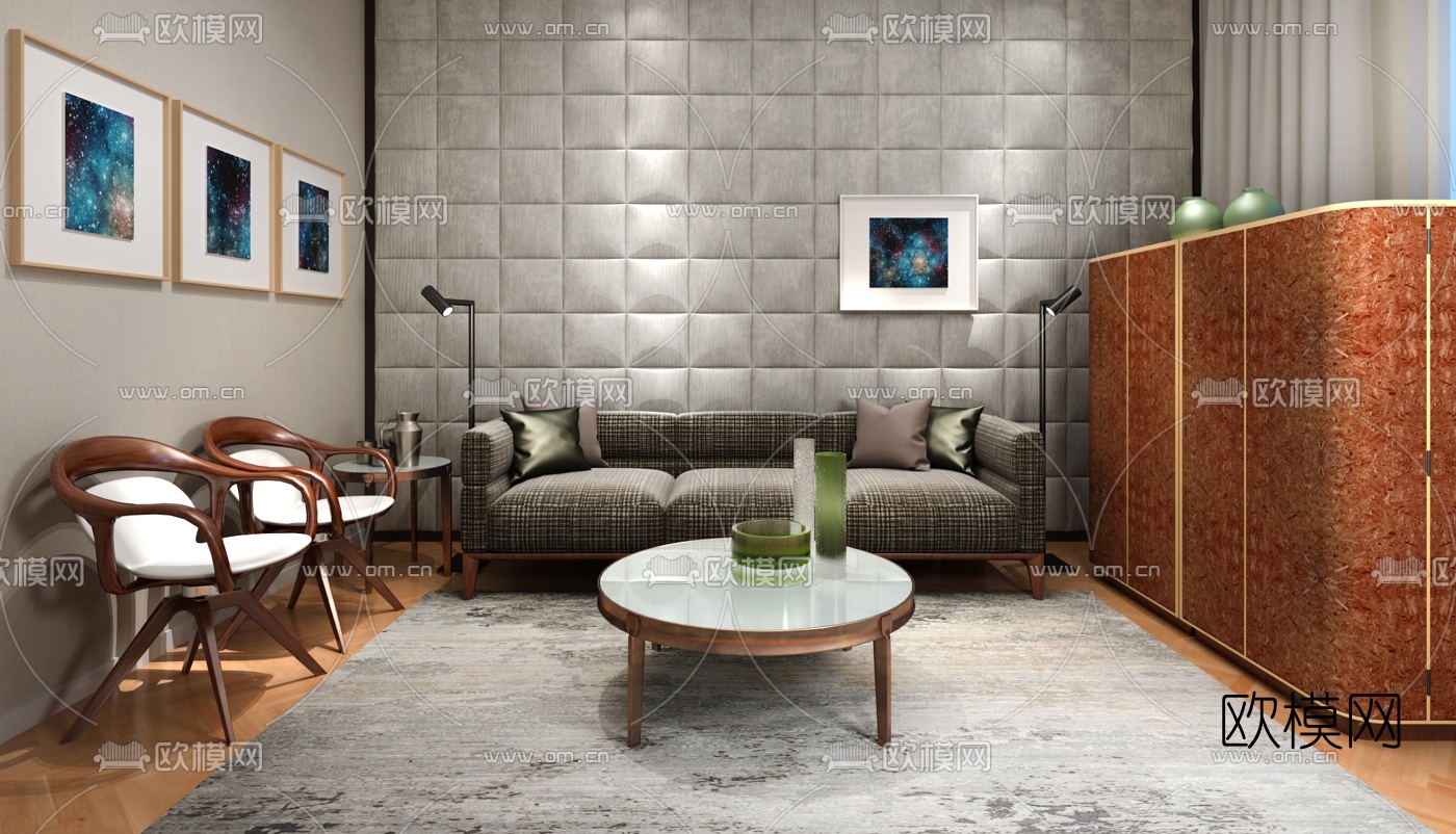 意大利GIORGETTI品牌 现代布艺沙发组合3d模型下载（渲染图1）