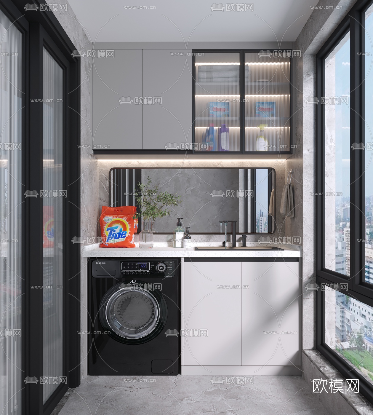 现代阳台洗衣房3d模型