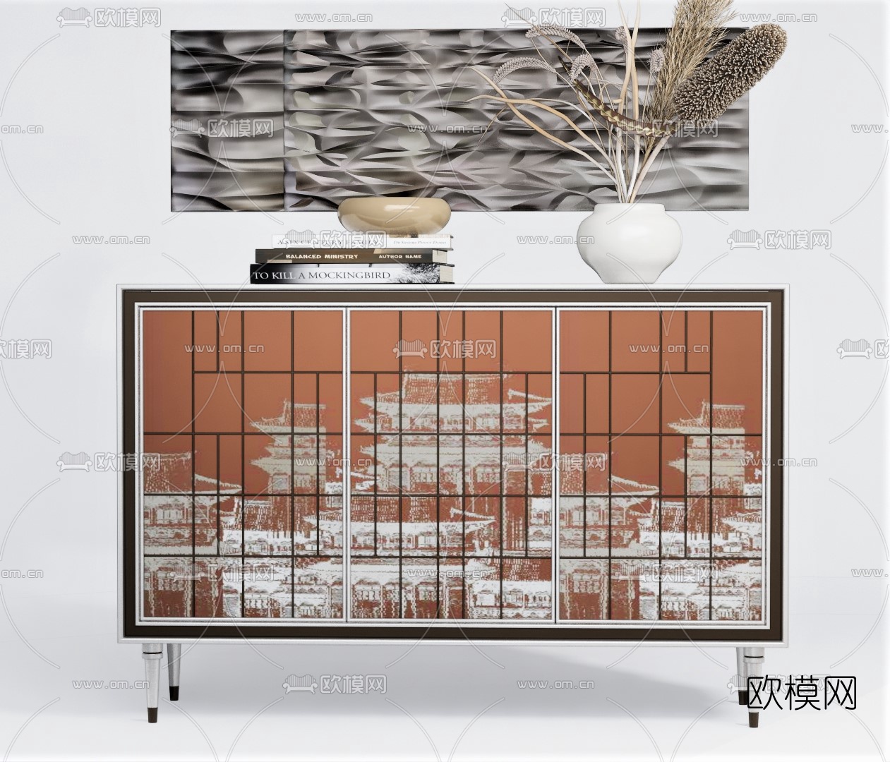 现代轻奢玄关柜su模型下载（渲染图1）