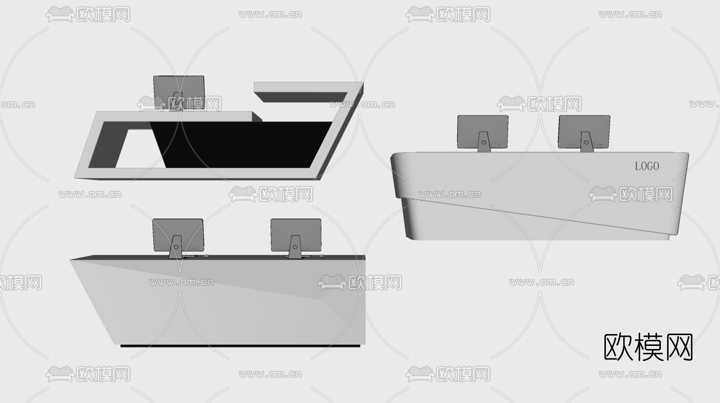 现代办公前台接待台su模型下载（渲染图3）