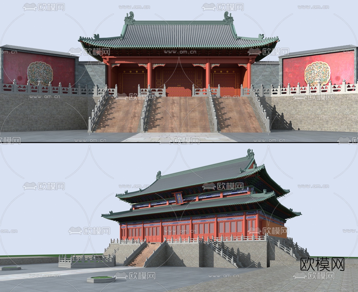 中式古建大殿山门3D模型
