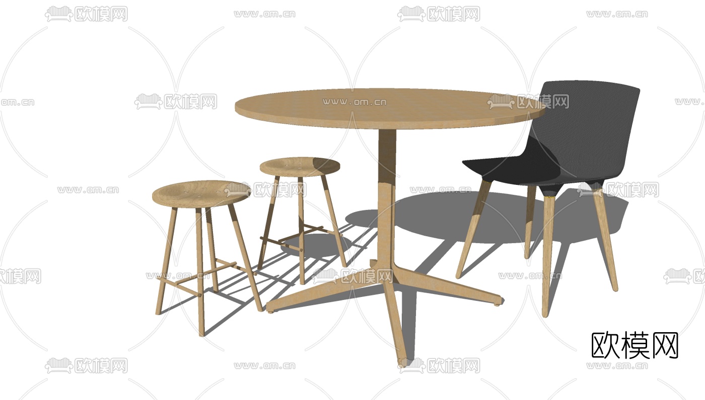 北欧桌椅组合免费su模型下载（渲染图1）