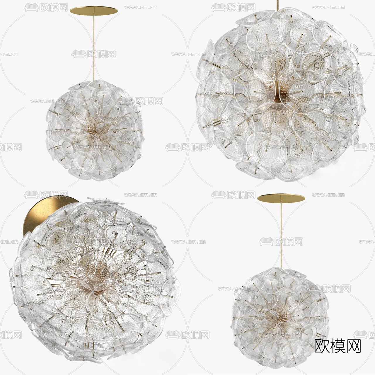 现代金属球形水晶吊灯3d模型下载