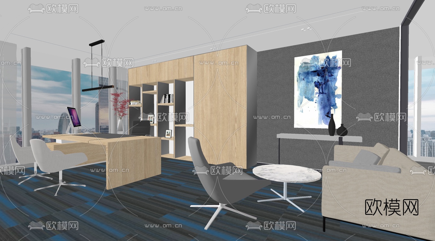 现代办公区su模型下载（渲染图4）