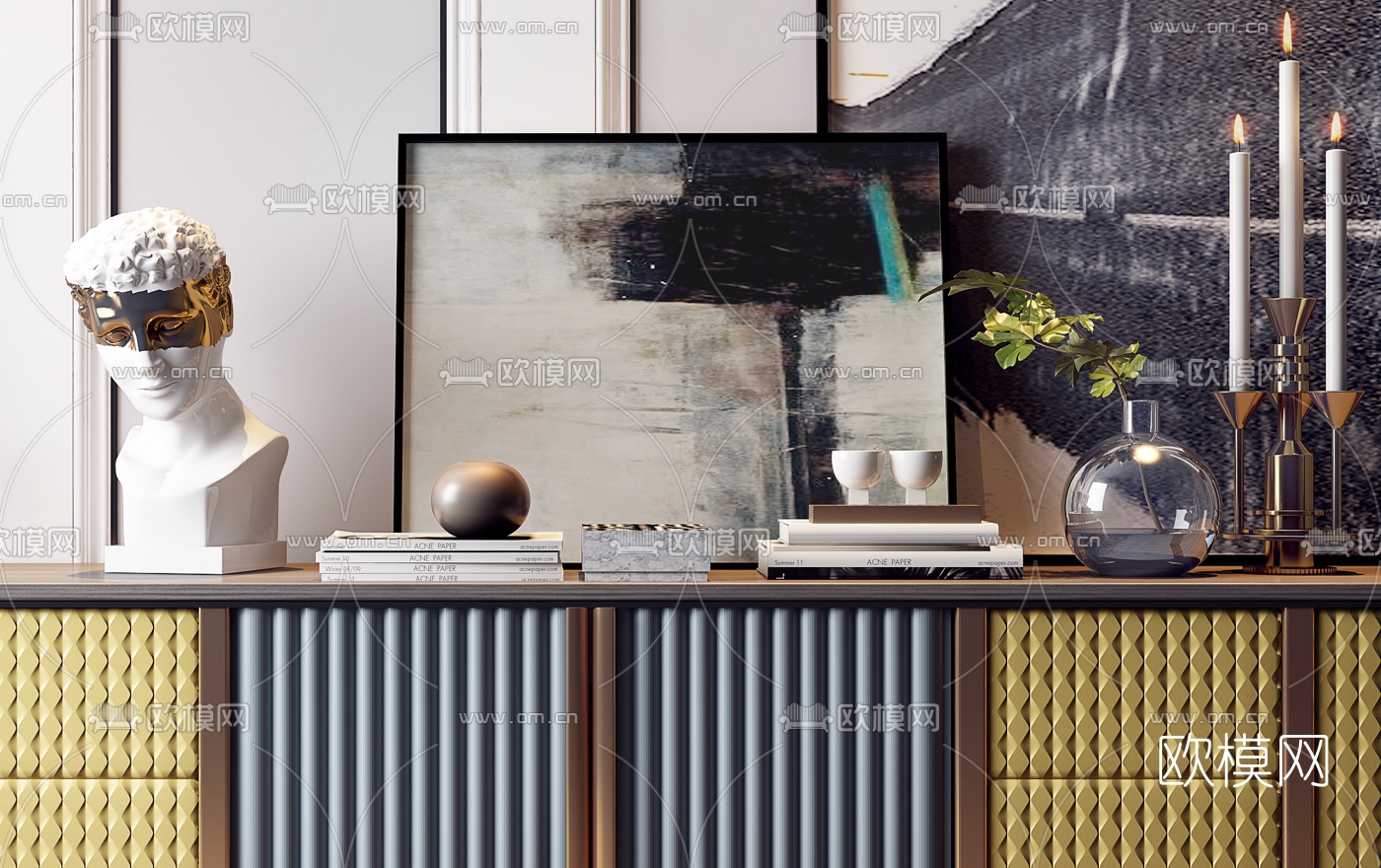 后现代电视柜3d模型下载（渲染图2）