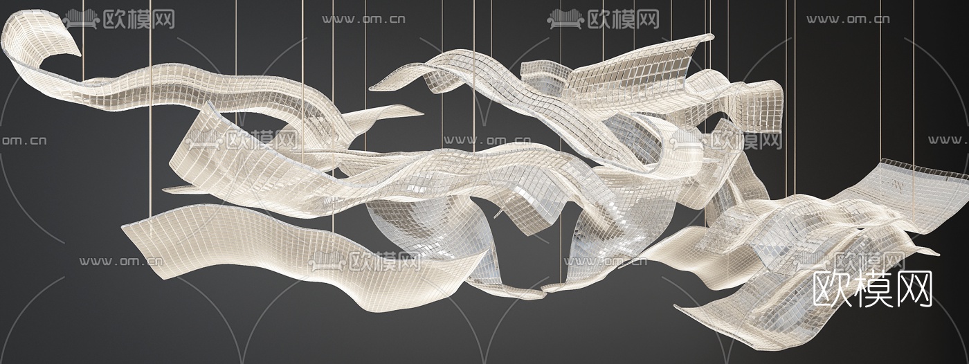 现代水晶片创意吊灯3d模型下载（渲染图3）