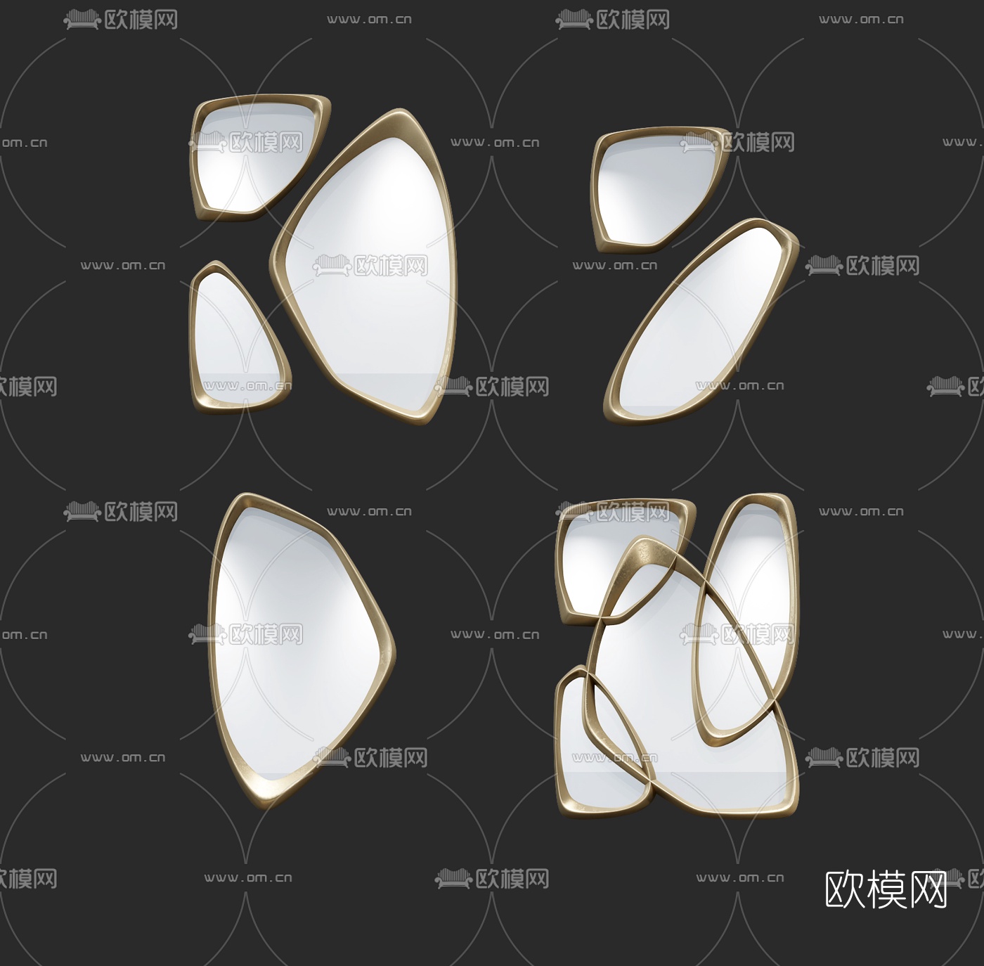 后现代边柜装饰镜摆件组合3D模型下载（渲染图3）