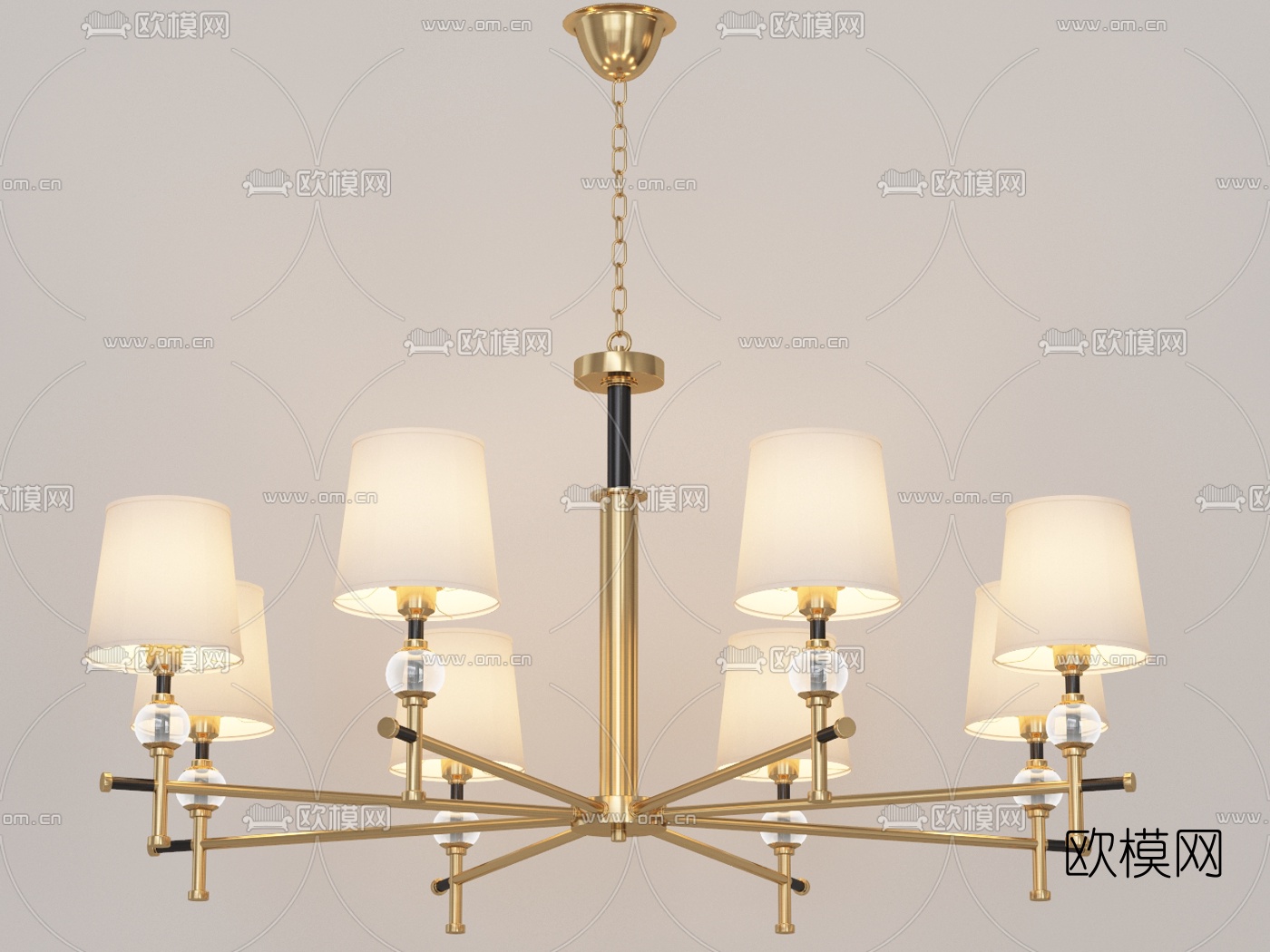 美式金属多头吊灯3d模型下载（渲染图3）
