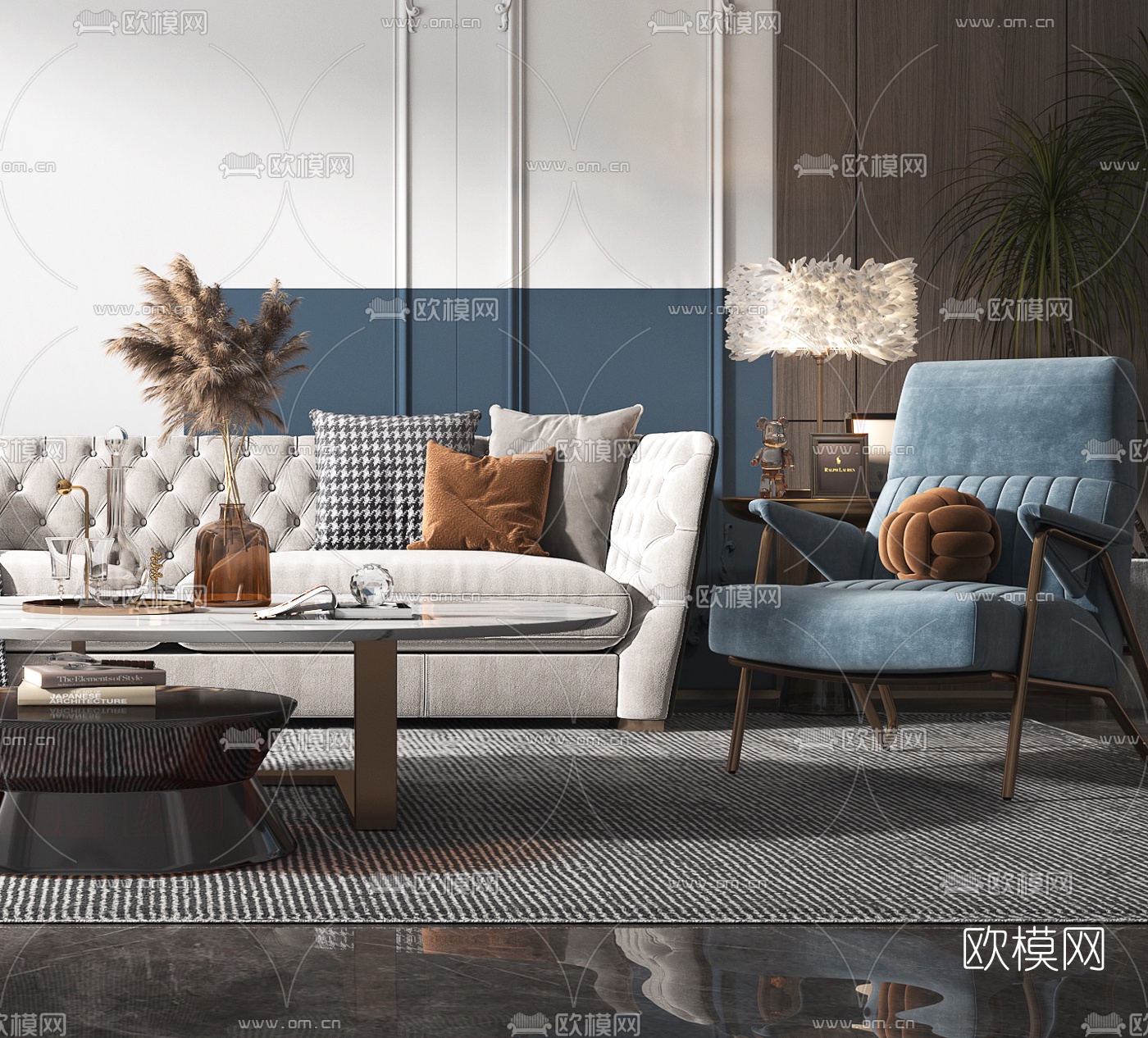 简欧布艺沙发组合3d模型