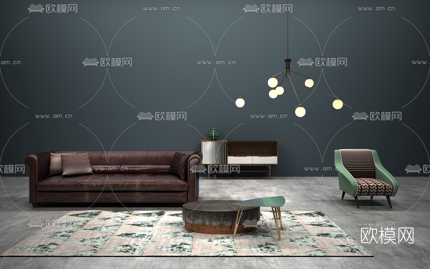 意大利BAXTER品牌 现代皮革沙发组合3D模型下载