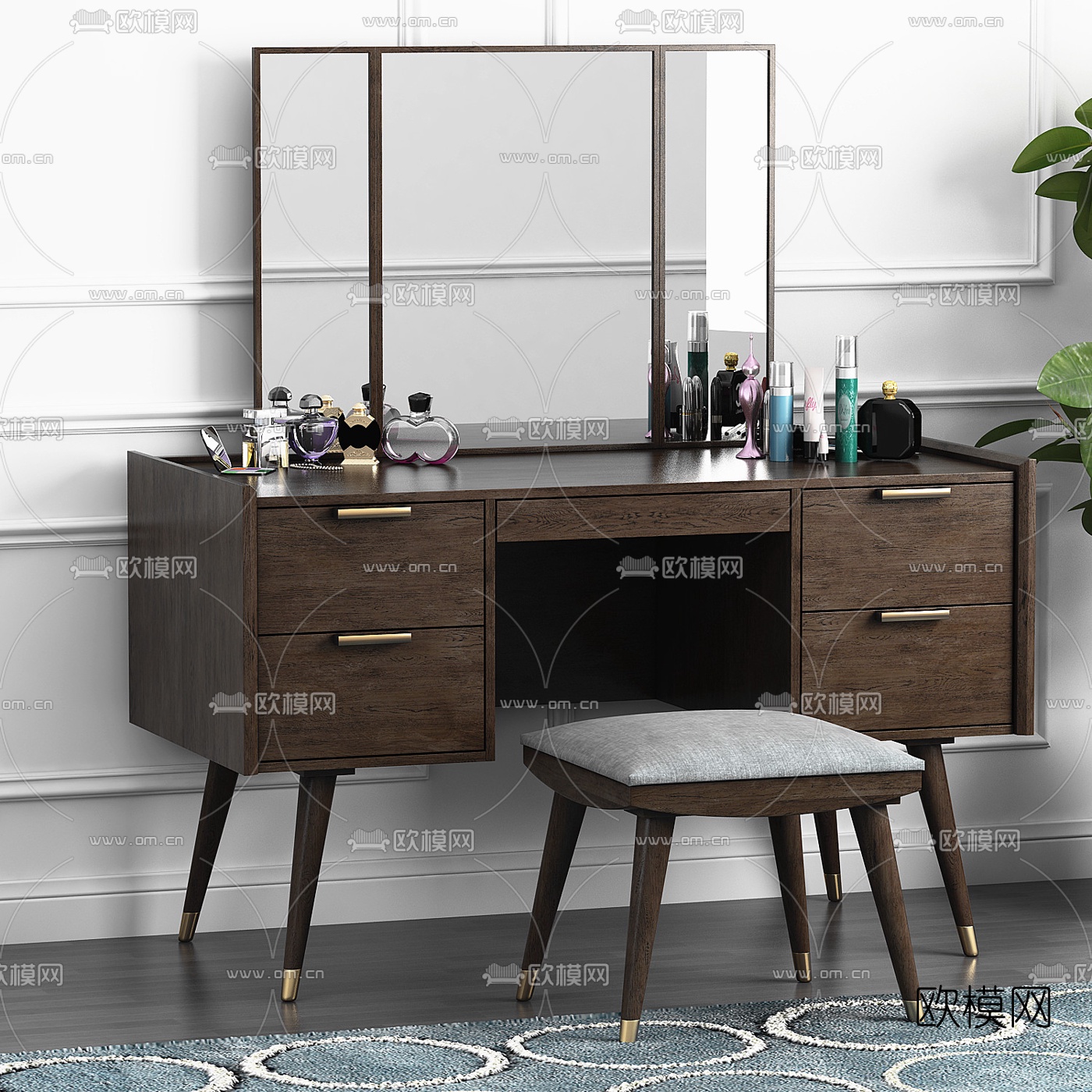 简美实木梳妆台3d模型下载
