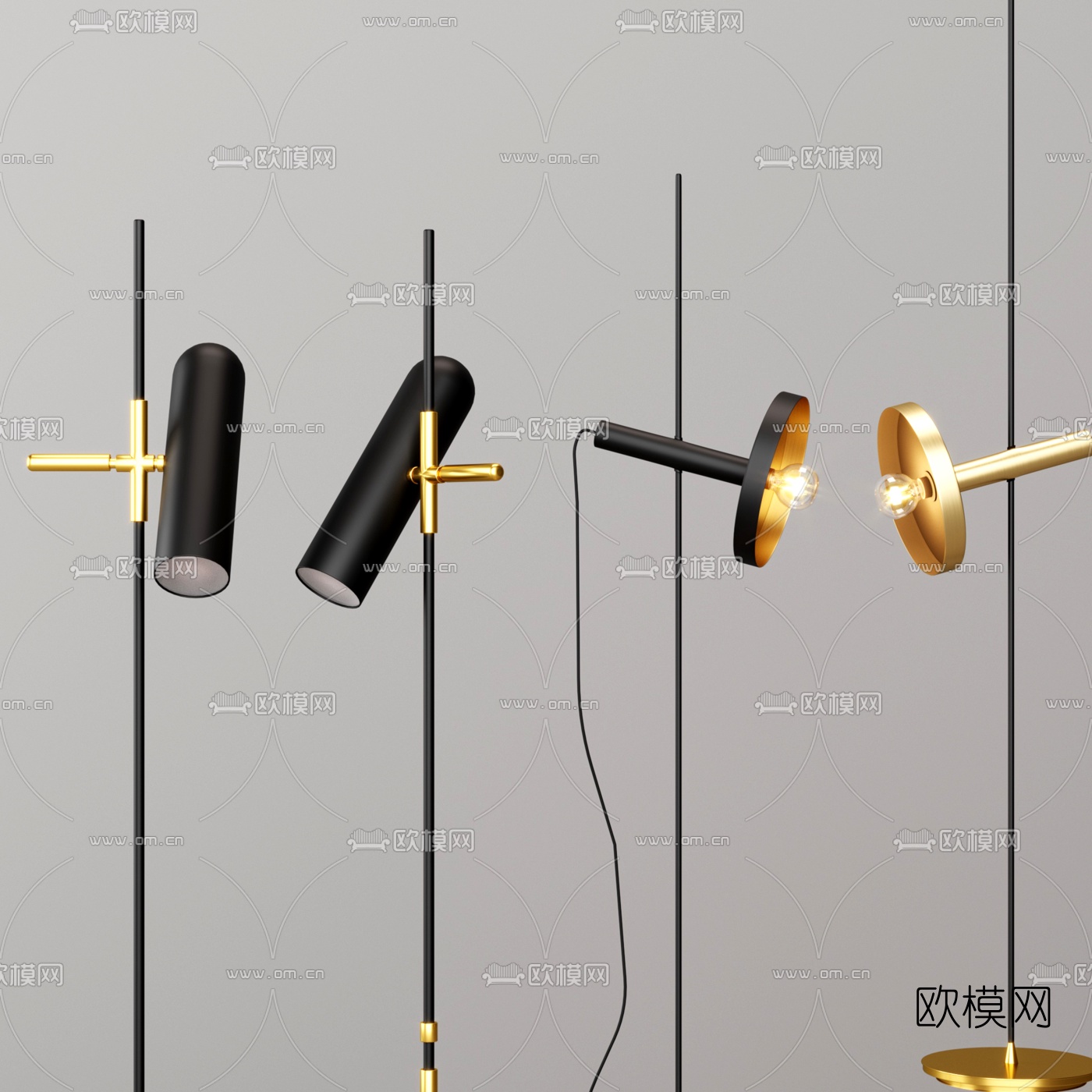 现代金属落地灯3d模型下载（渲染图2）