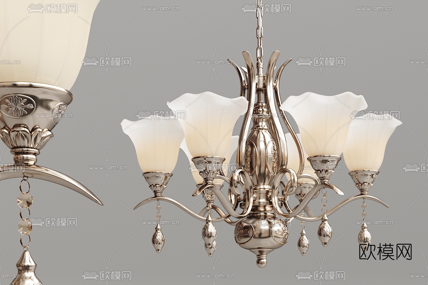 欧式古典金属多头吊灯3d模型下载
