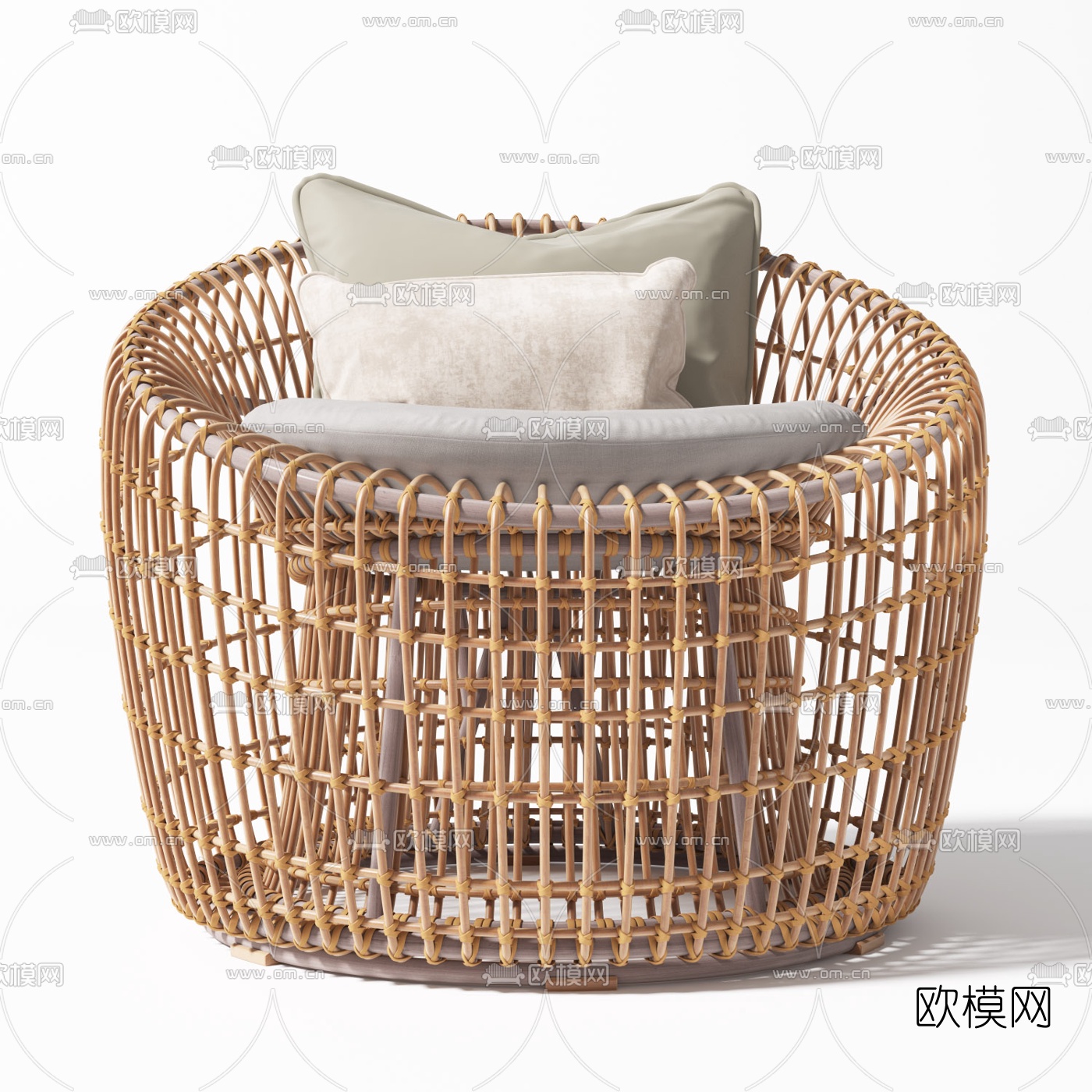 现代藤编户外休闲椅3d模型下载（渲染图2）