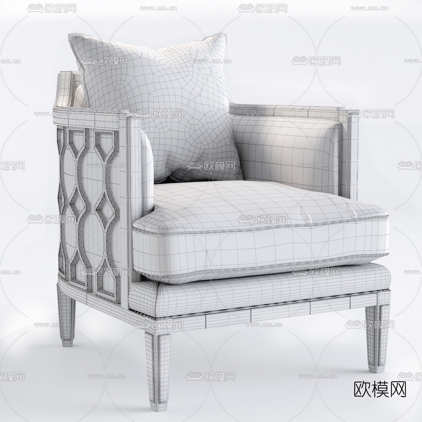 简欧轻奢单人沙发3d模型下载（渲染图2）