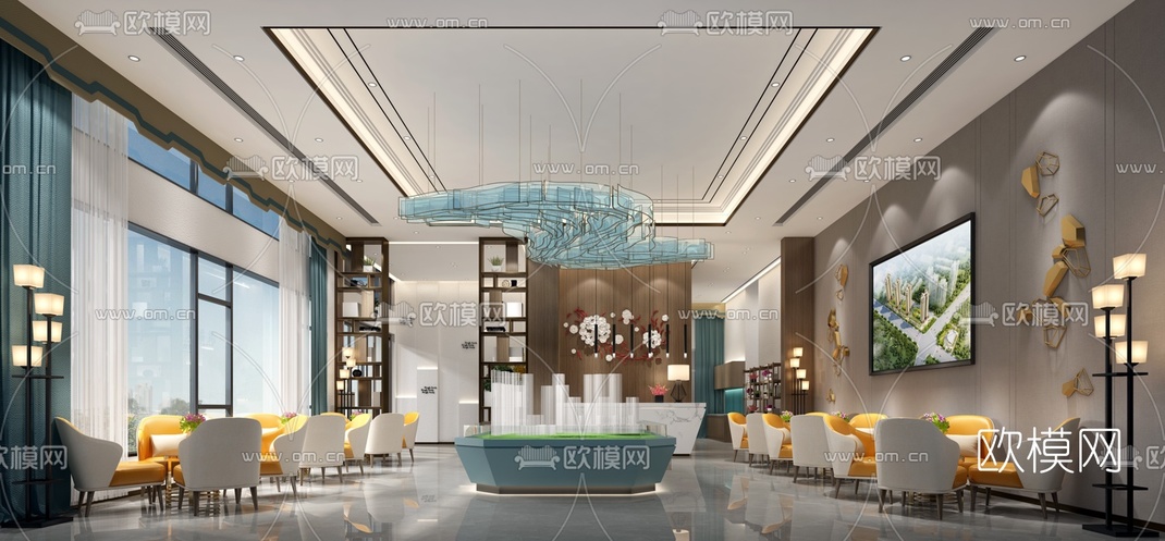 现代售楼洽谈区3D模型-免费3dmax模型库-欧模网