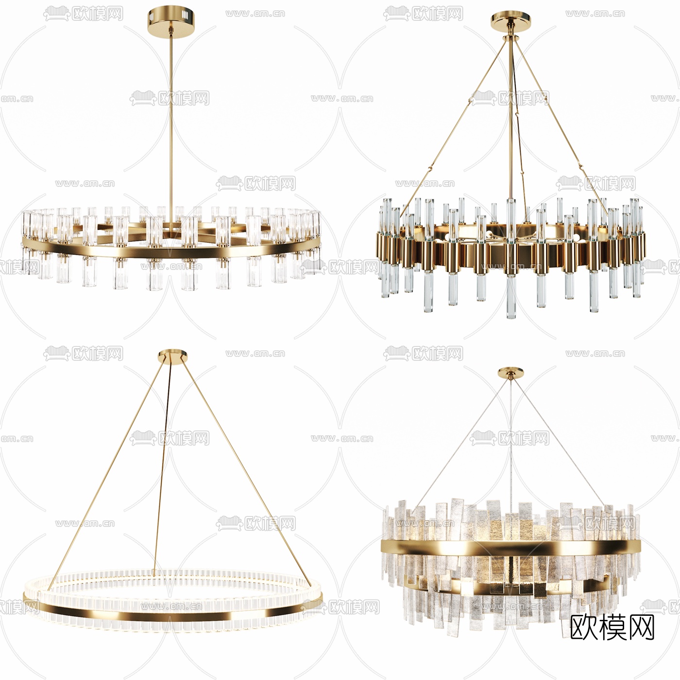 现代金属水晶多头吊灯3d模型下载（渲染图1）