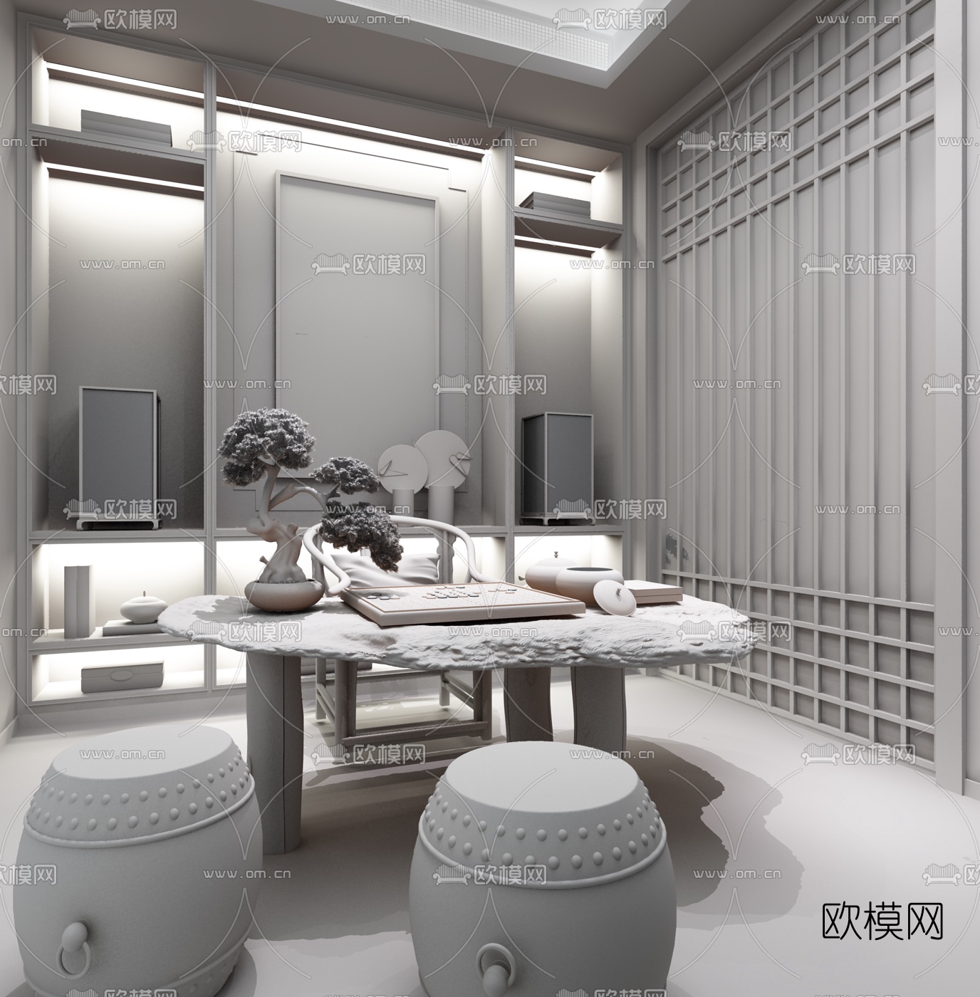 元禾大千 新中式书房3d模型下载（渲染图2）