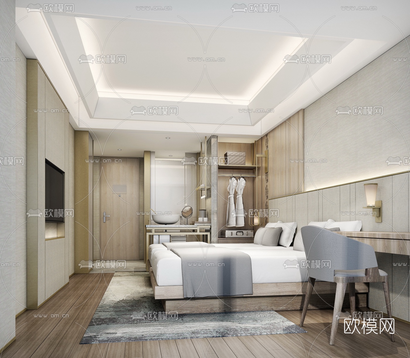现代酒店客房3d模型下载_ID10107910_3dmax免费模型-欧模网