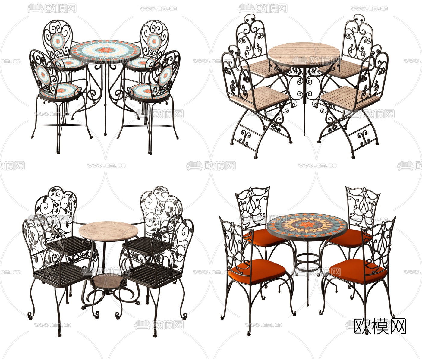 现代户外铁艺休闲桌椅3d模型下载
