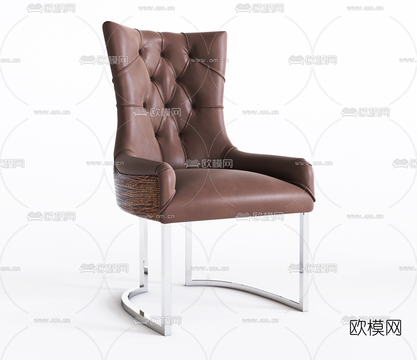 意大利Rugiano简欧皮革休闲椅办公椅组合3D模型下载（渲染图4）