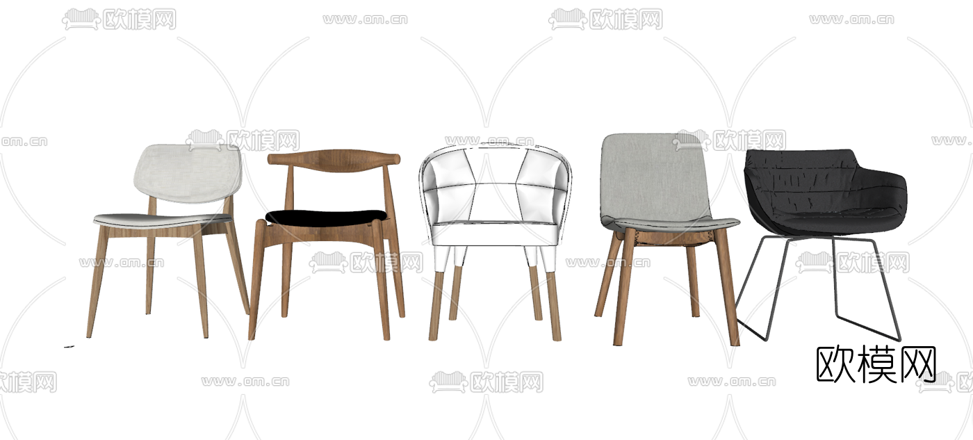 北欧原木单椅su模型下载（渲染图3）