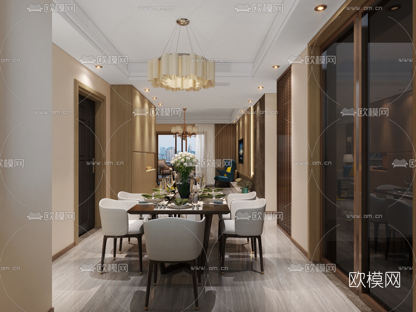 现代客厅餐厅空间3D模型