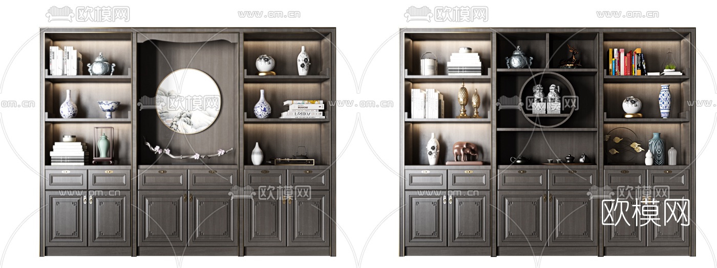 新中式实木装饰柜3d模型下载（渲染图1）