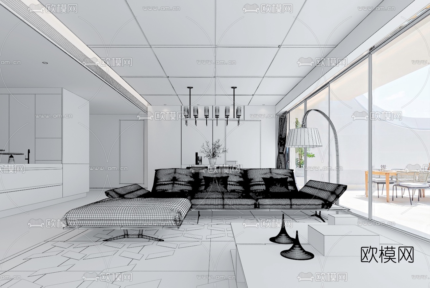 万科样板房现代客厅3d模型