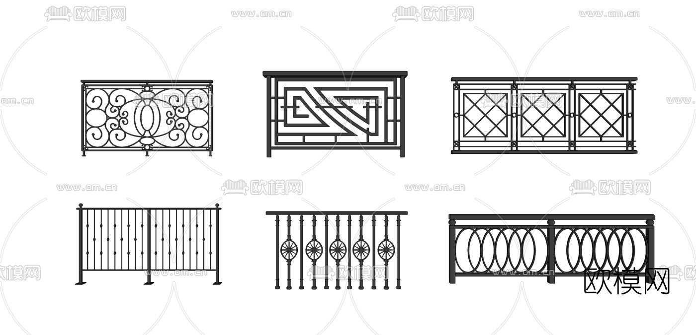 欧式铁艺栏杆扶手su模型下载