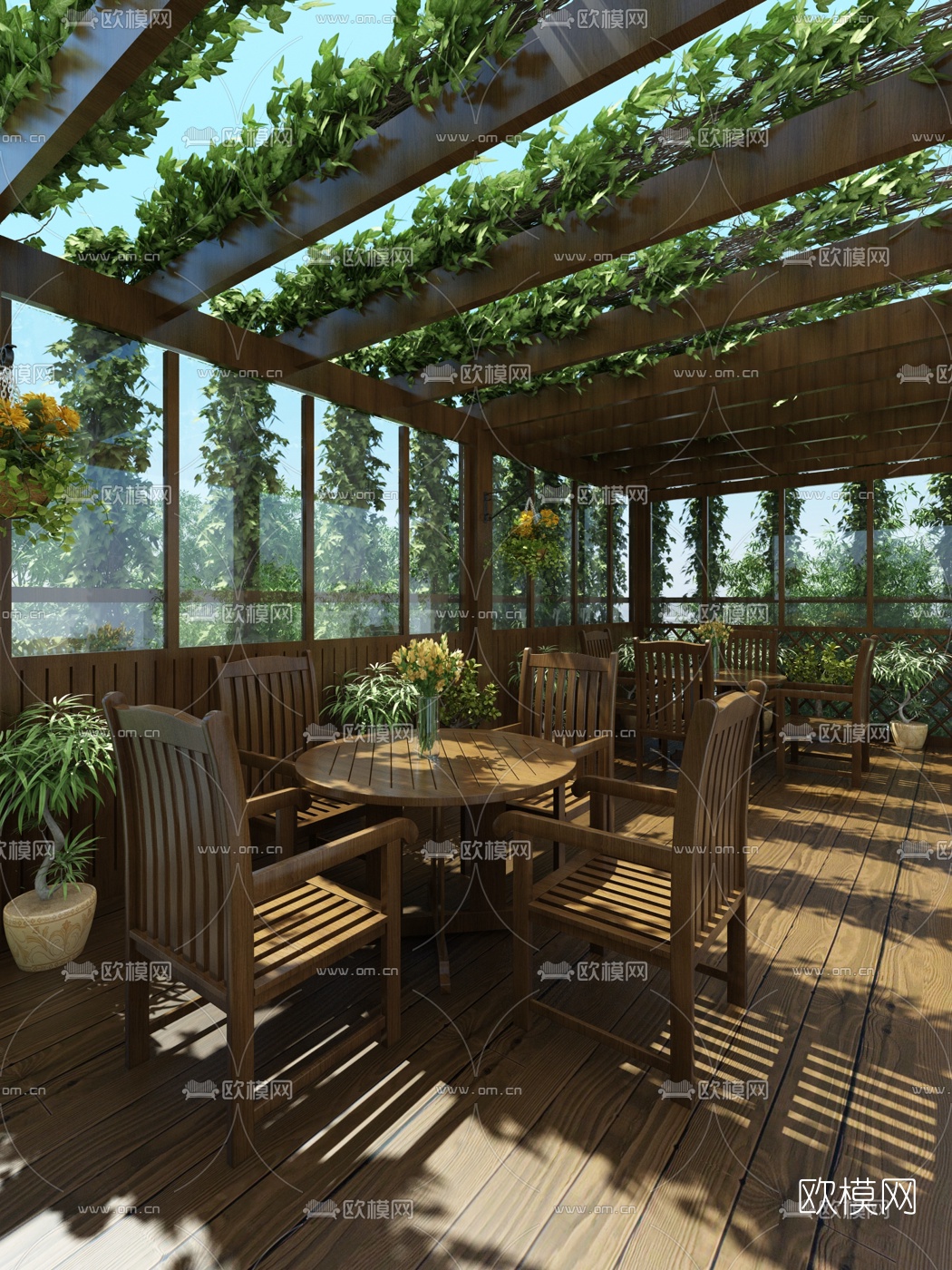 中式阳台花园3d模型下载
