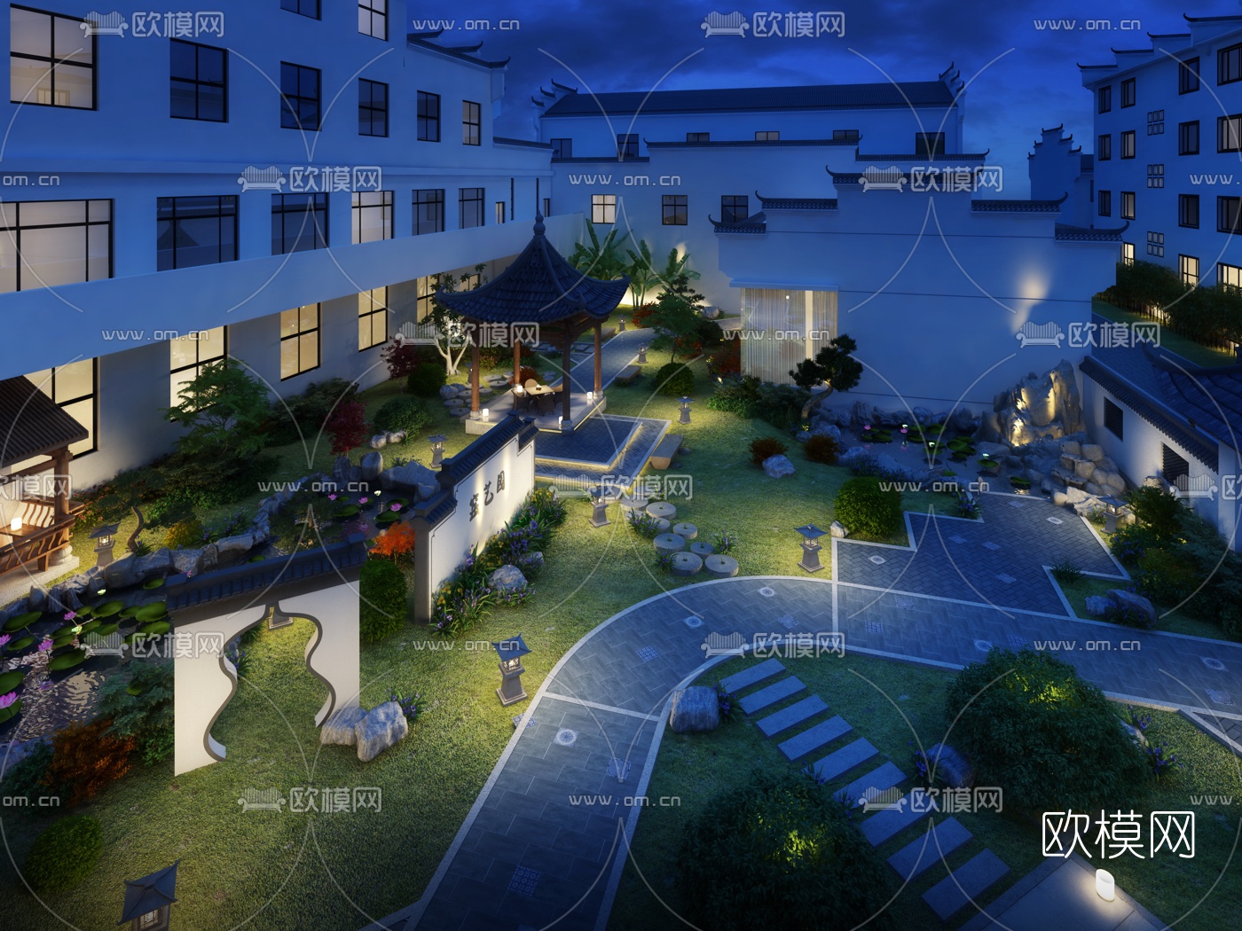中式庭院景观3D模型