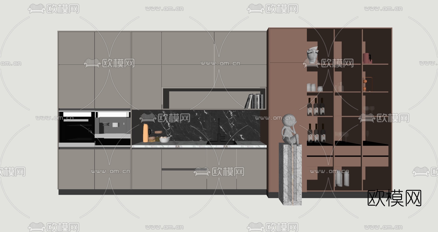 现代轻奢厨柜su模型下载（渲染图2）
