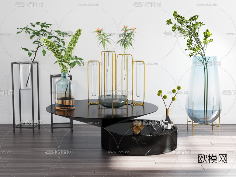 北欧茶几玻璃瓶绿植3d模型下载