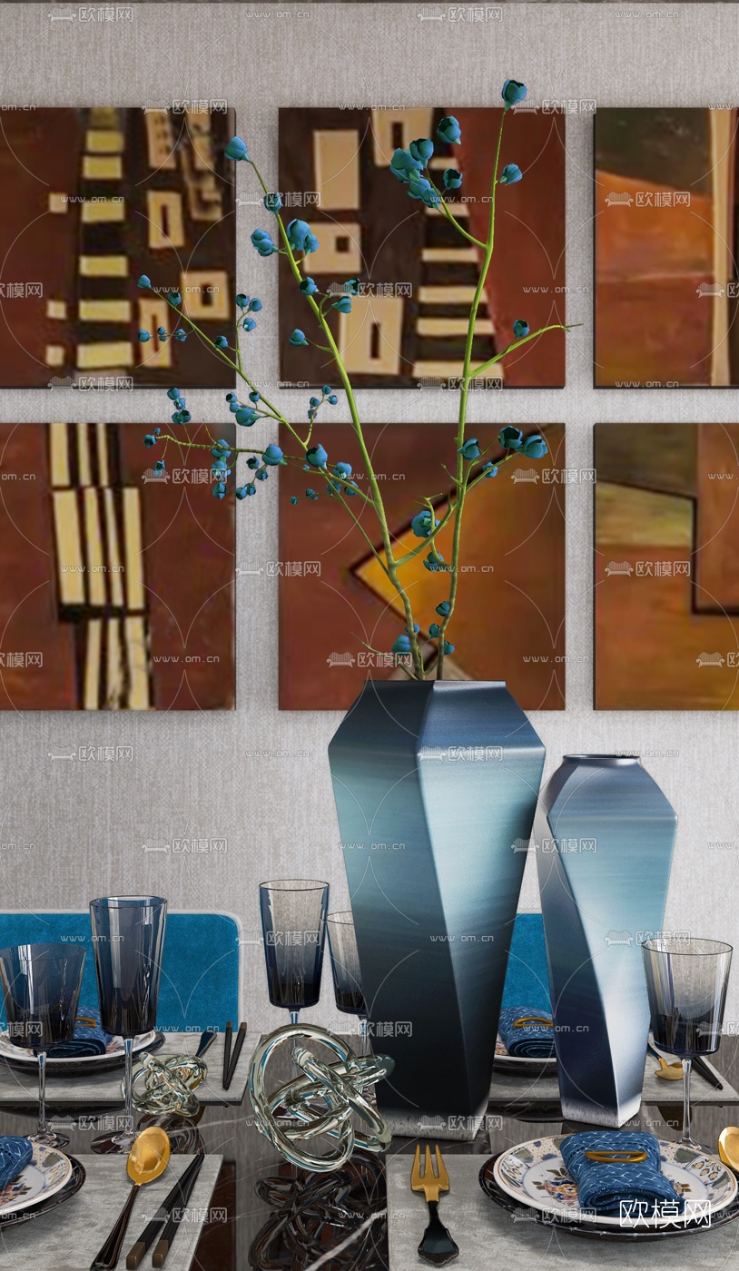 布鲁盟设计 现代蓝色玻璃花瓶花器3d模型下载（渲染图1）