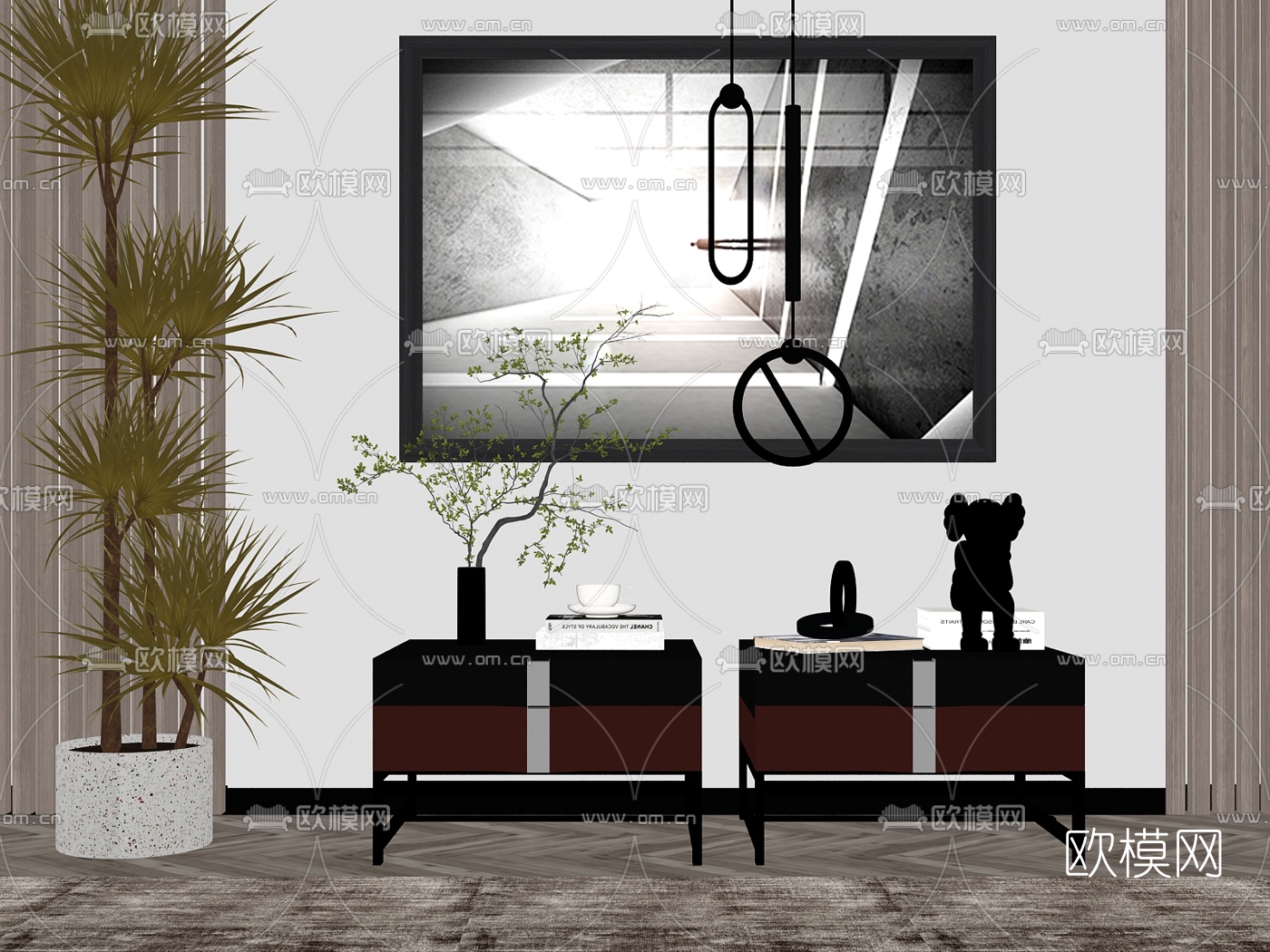 现代轻奢床头柜su模型下载（渲染图2）