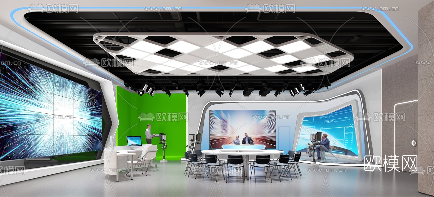 现代电视台新闻直播间3d模型下载