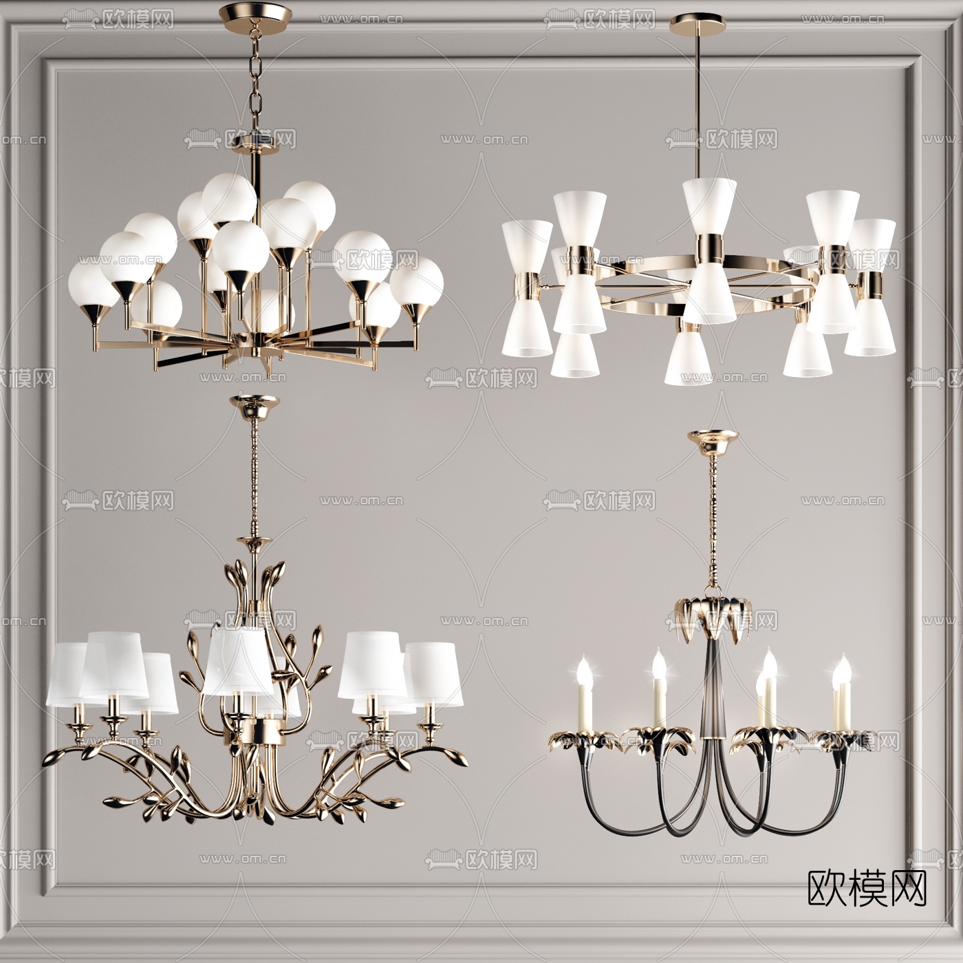 简欧轻奢烛台吊灯3d模型下载