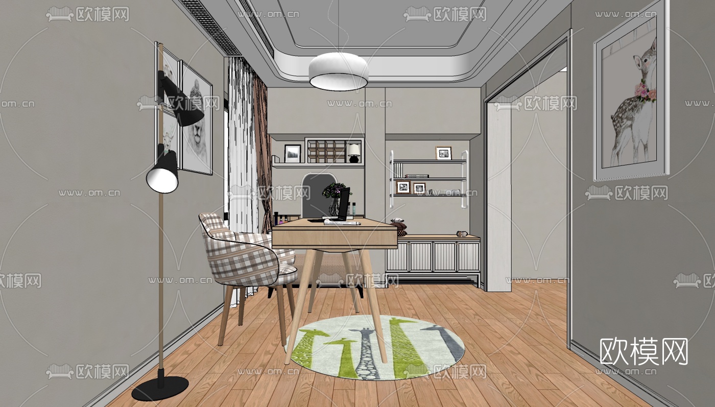 北欧书房su模型