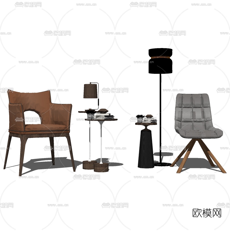 现代单椅组合su模型下载（渲染图2）
