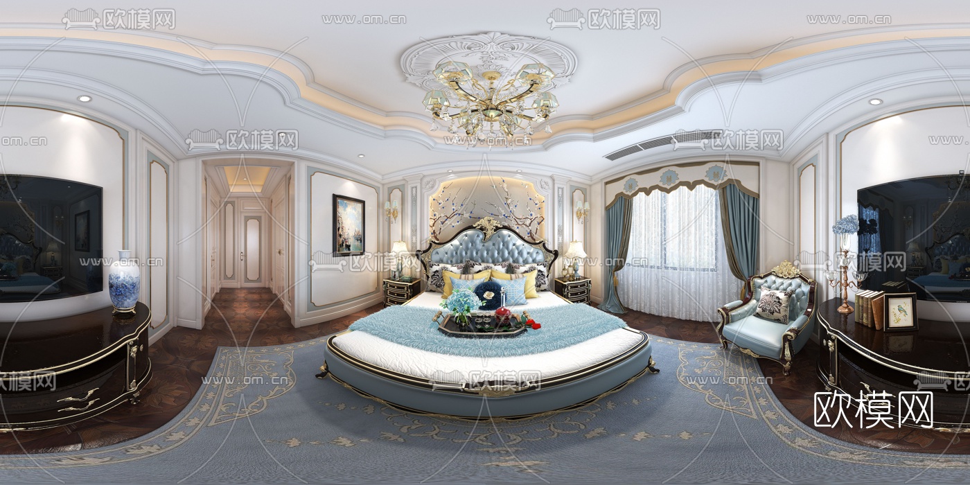 欧式奢华卧室全景3d模型